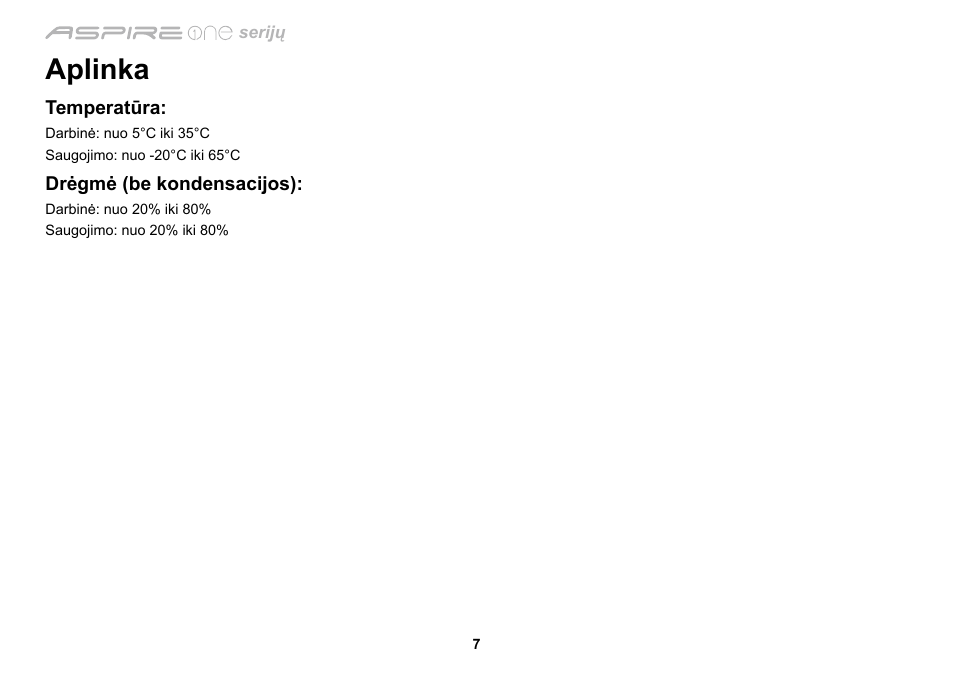 Aplinka | Acer AO533 User Manual | Page 278 / 374