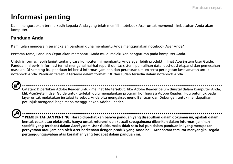 Informasi penting | Acer AO533 User Manual | Page 357 / 374