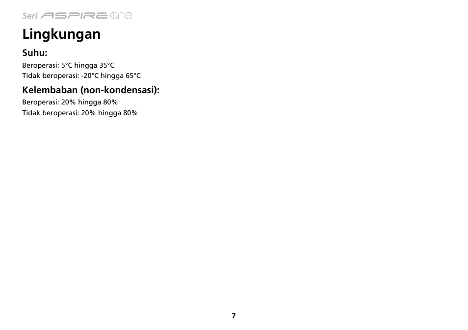 Lingkungan | Acer AO533 User Manual | Page 362 / 374