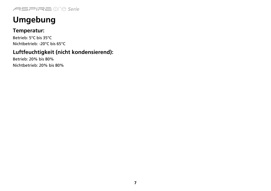 Umgebung | Acer AO533 User Manual | Page 38 / 374
