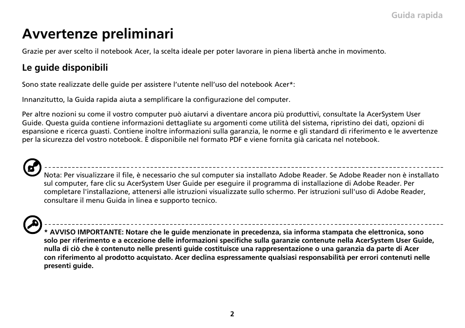 Avvertenze preliminari | Acer AO533 User Manual | Page 45 / 374