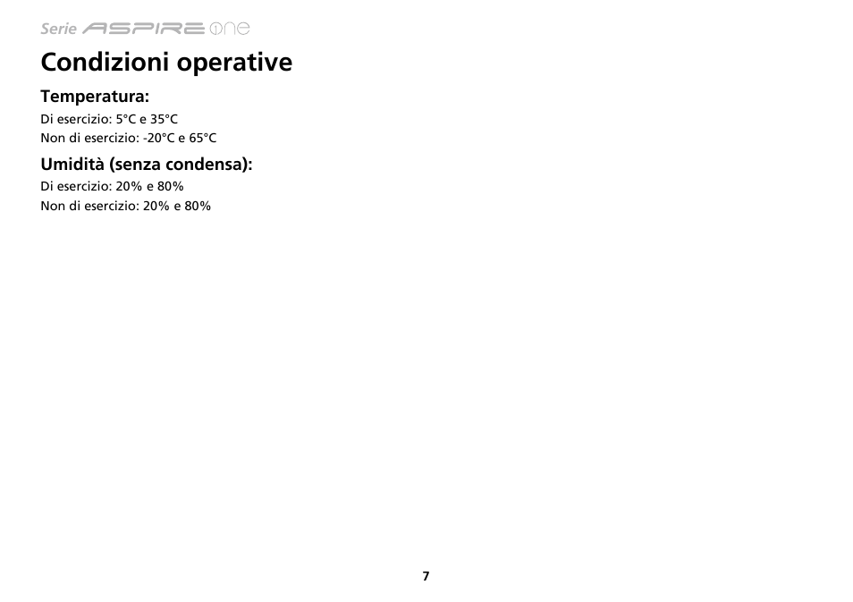 Condizioni operative | Acer AO533 User Manual | Page 50 / 374