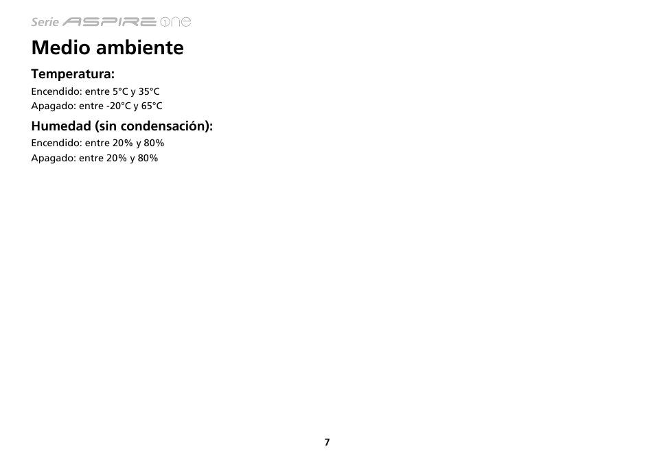 Medio ambiente | Acer AO533 User Manual | Page 62 / 374
