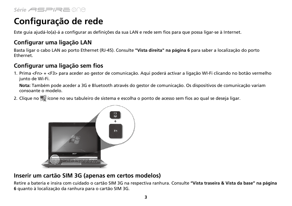 Configuração de rede | Acer AO533 User Manual | Page 70 / 374