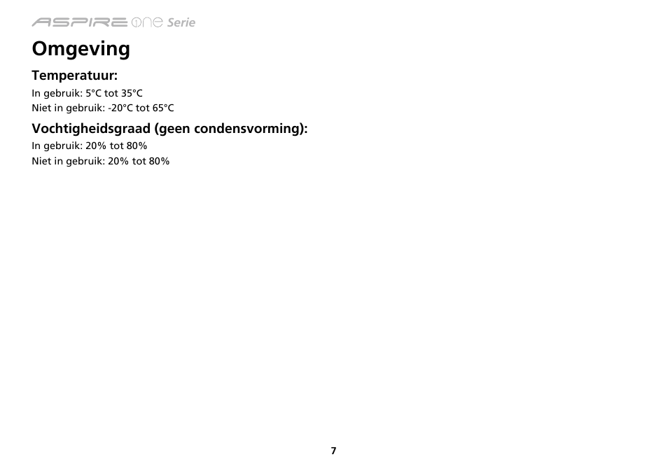 Omgeving | Acer AO533 User Manual | Page 86 / 374