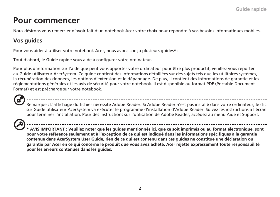 Pour commencer | Acer Aspire 1830Z User Manual | Page 21 / 374