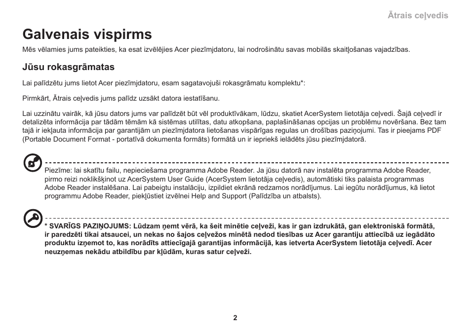 Galvenais vispirms | Acer Aspire 1830Z User Manual | Page 261 / 374