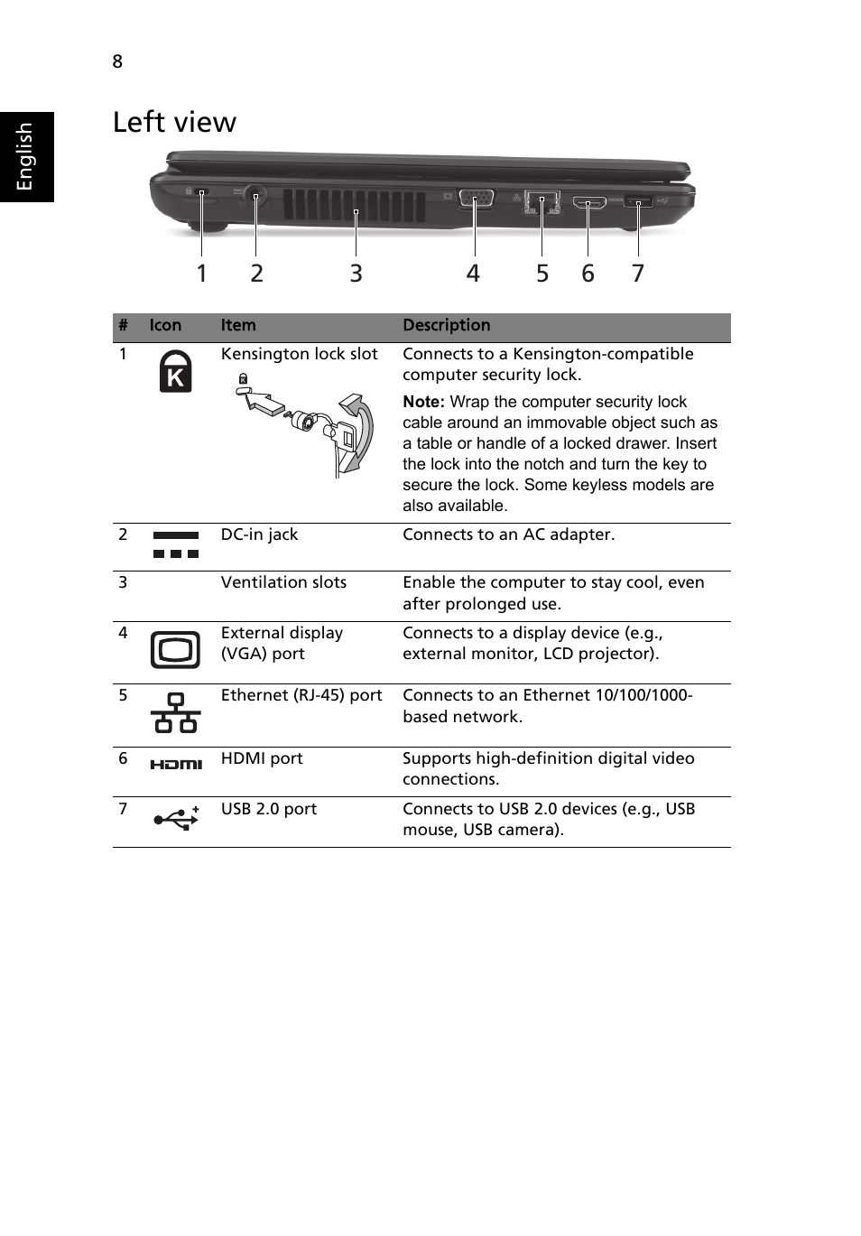 Left view | Acer Aspire 4552G User Manual | Page 10 / 314