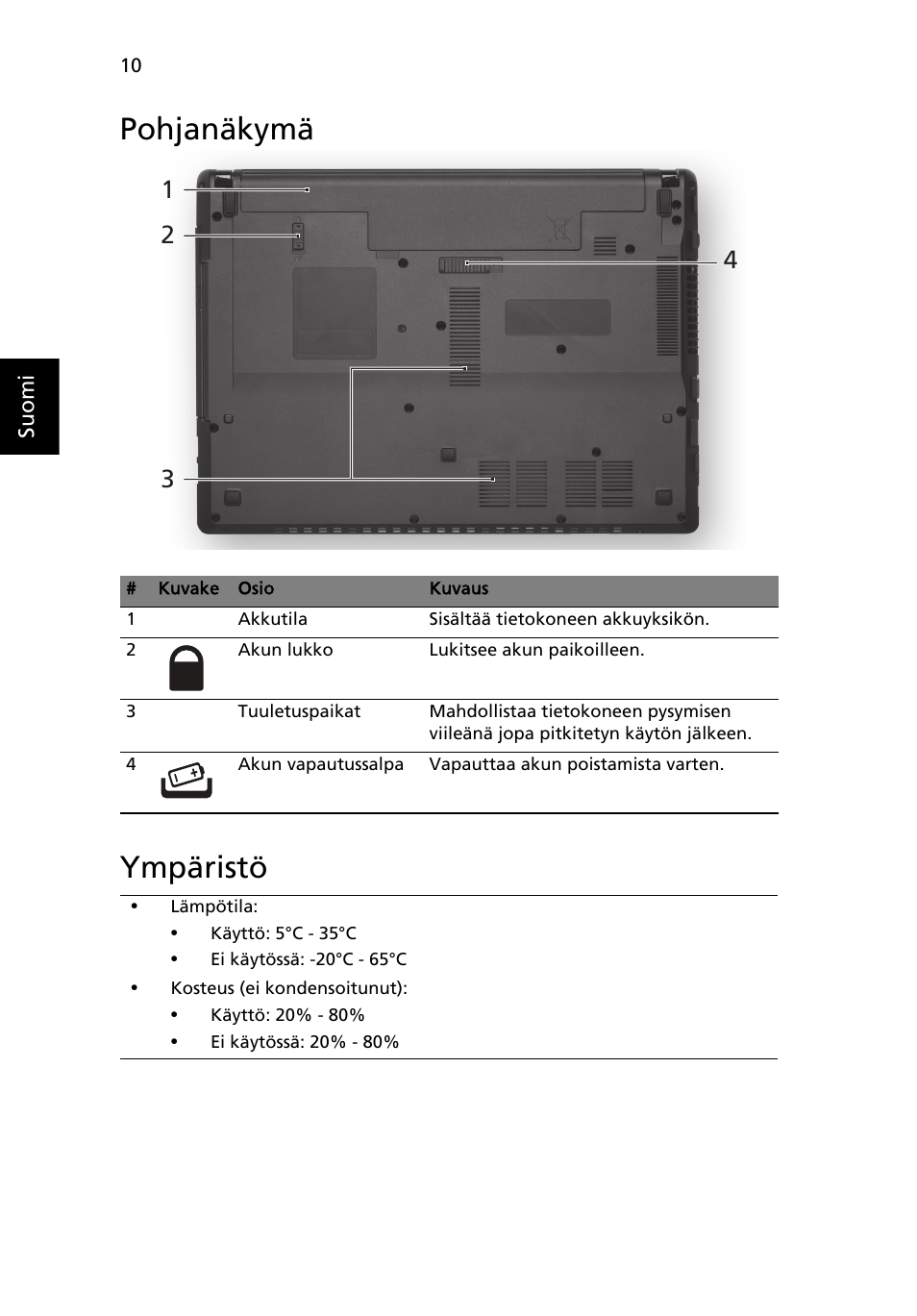 Pohjanäkymä, Ympäristö, Pohjanäkymä ympäristö | Acer Aspire 4552G User Manual | Page 114 / 314