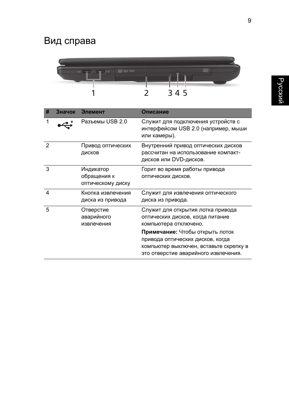 Вид справа | Acer Aspire 4552G User Manual | Page 123 / 314