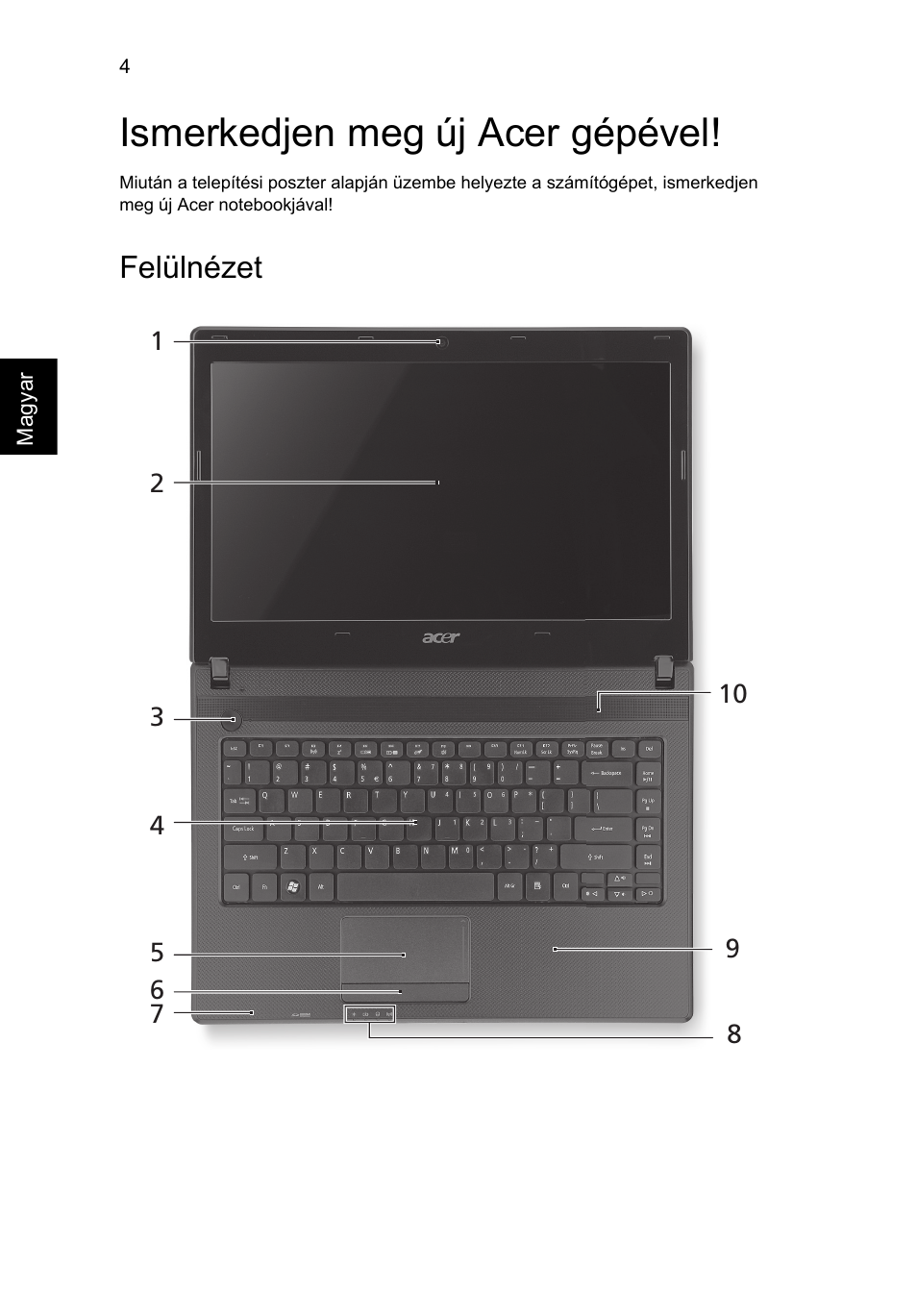 Ismerkedjen meg új acer gépével, Felülnézet | Acer Aspire 4552G User Manual | Page 138 / 314
