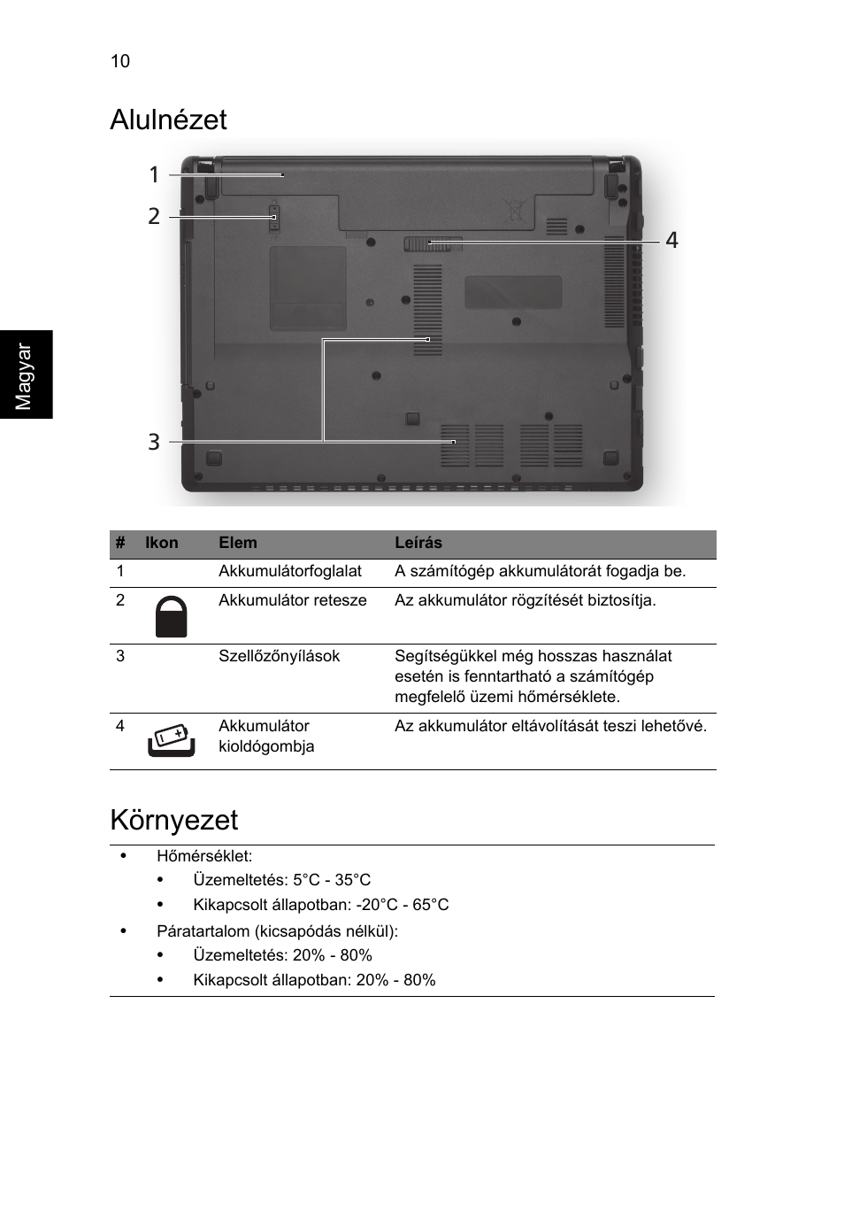 Alulnézet, Környezet, Alulnézet környezet | Acer Aspire 4552G User Manual | Page 144 / 314