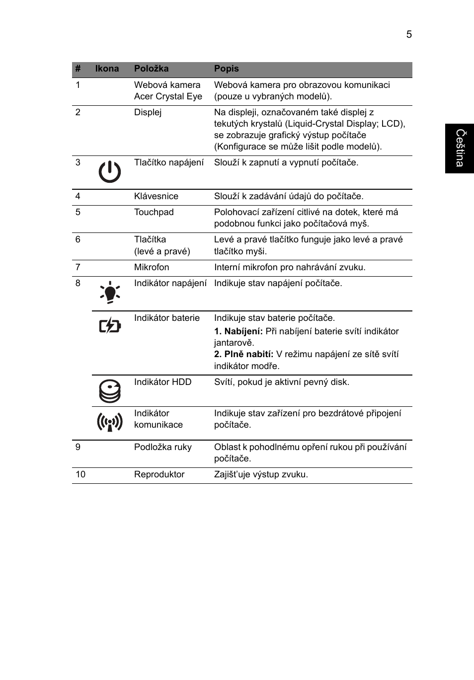 Češt ina | Acer Aspire 4552G User Manual | Page 149 / 314