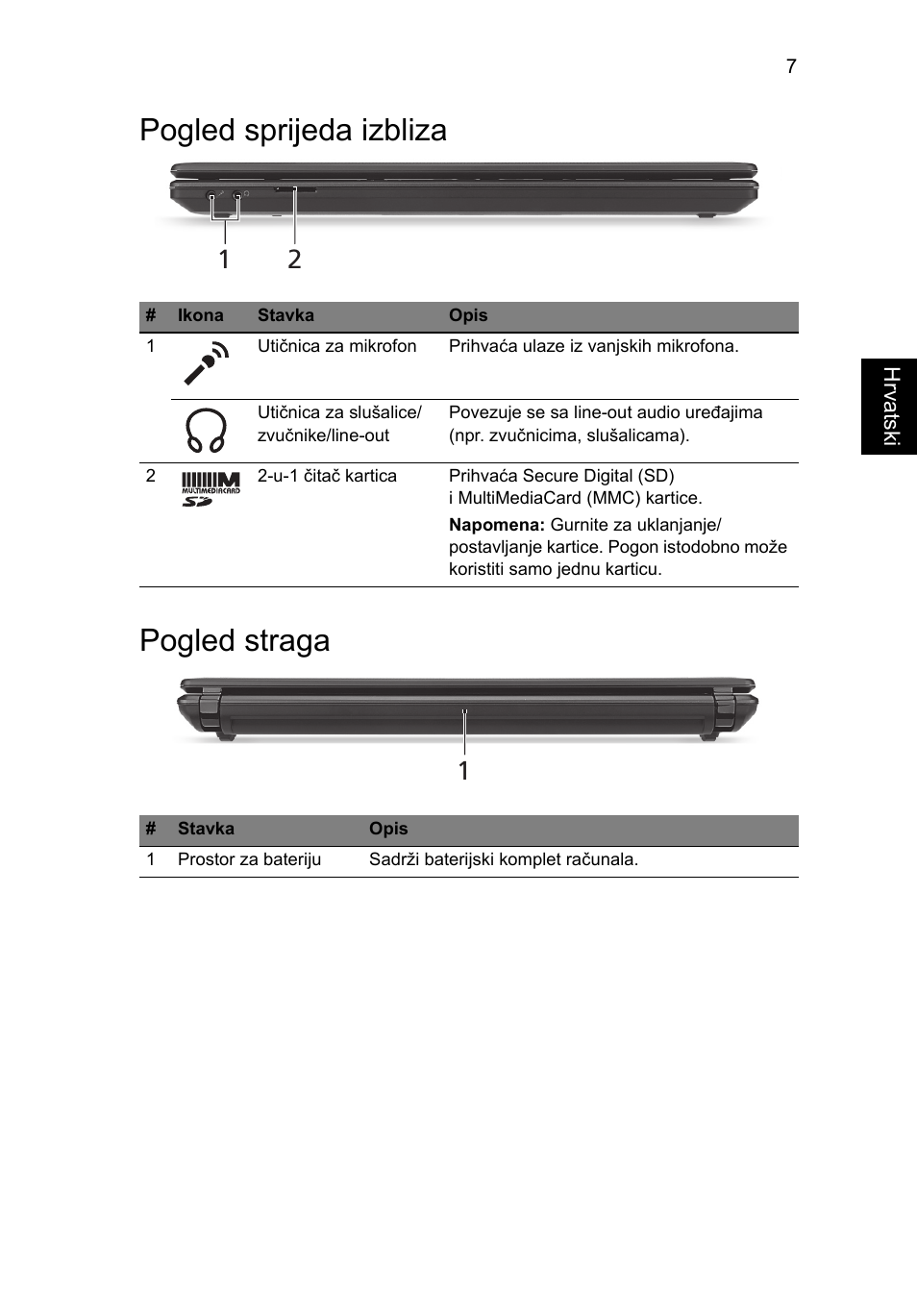 Pogled sprijeda izbliza, Pogled straga, Pogled sprijeda izbliza pogled straga | Acer Aspire 4552G User Manual | Page 181 / 314