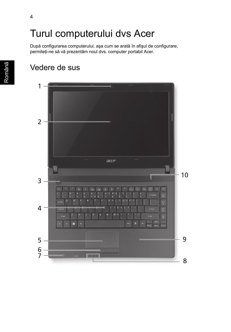 Turul computerului dvs acer, Vedere de sus | Acer Aspire 4552G User Manual | Page 188 / 314