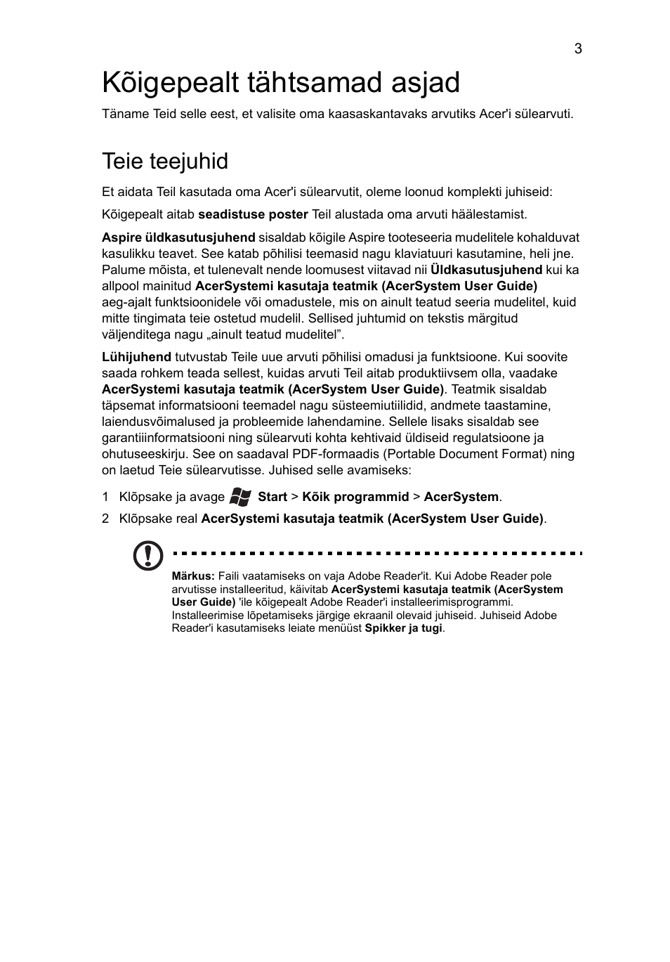 Kõigepealt tähtsamad asjad, Teie teejuhid | Acer Aspire 4552G User Manual | Page 207 / 314