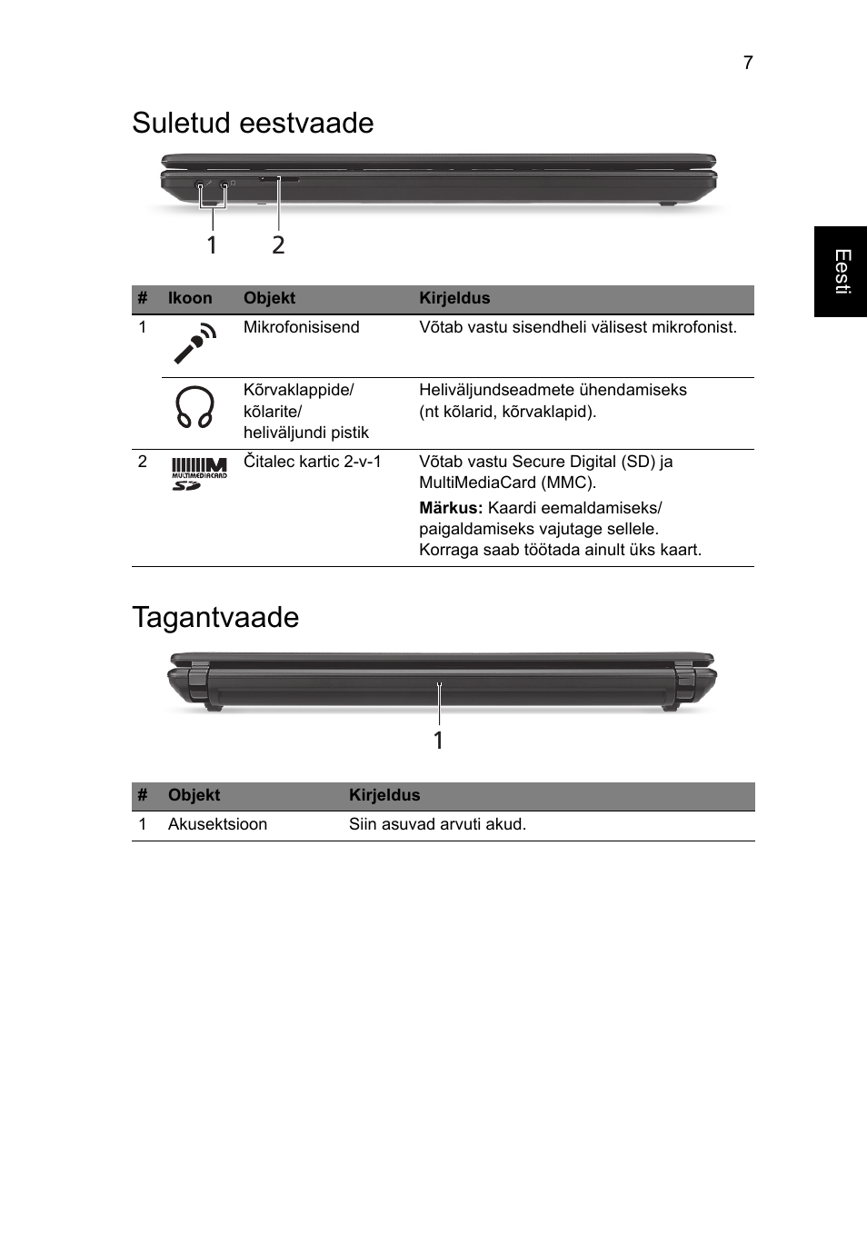 Suletud eestvaade, Tagantvaade, Suletud eestvaade tagantvaade | Acer Aspire 4552G User Manual | Page 211 / 314