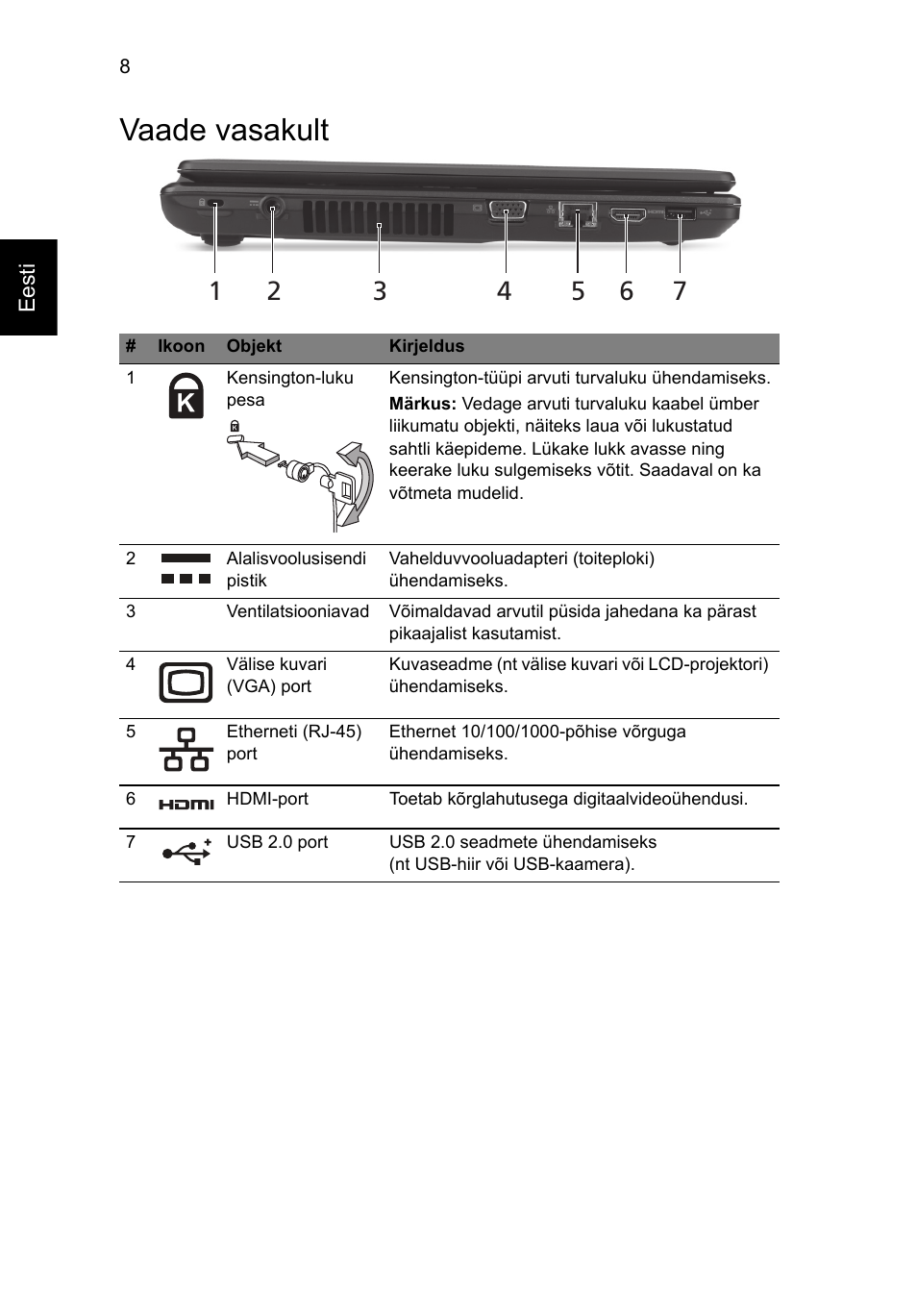Vaade vasakult | Acer Aspire 4552G User Manual | Page 212 / 314