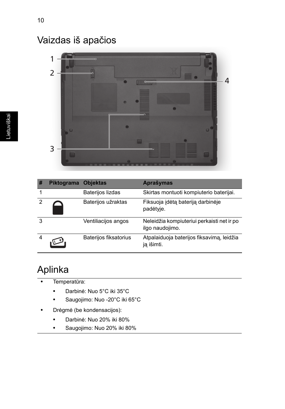 Vaizdas iš apačios, Aplinka, Vaizdas iš apačios aplinka | Acer Aspire 4552G User Manual | Page 234 / 314