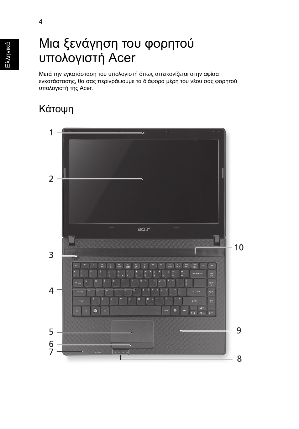 Μια ξενάγηση του φορητού υπολογιστή acer, Κάτοψη | Acer Aspire 4552G User Manual | Page 238 / 314