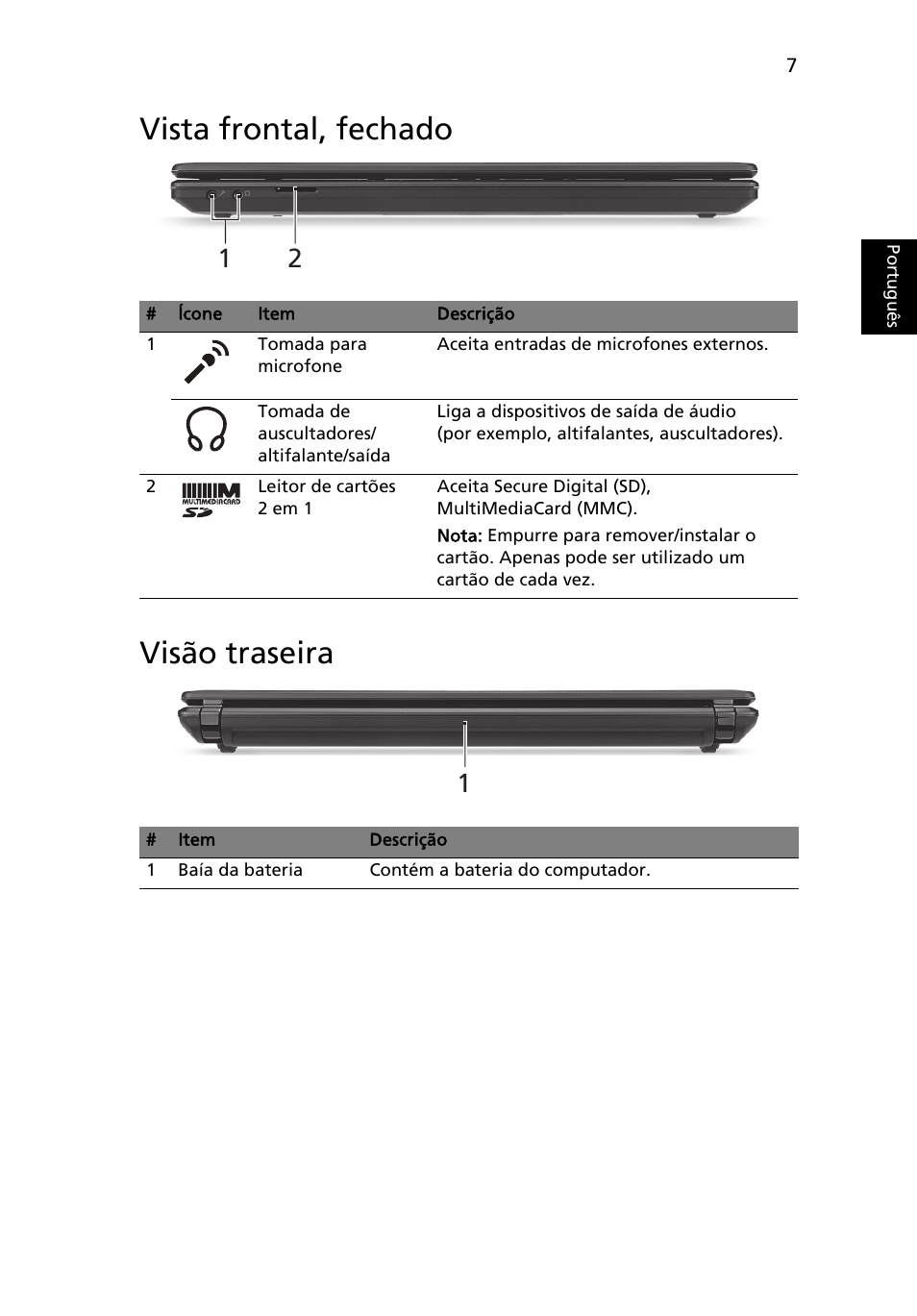 Vista frontal, fechado, Visão traseira, Vista frontal, fechado visão traseira | Acer Aspire 4552G User Manual | Page 61 / 314