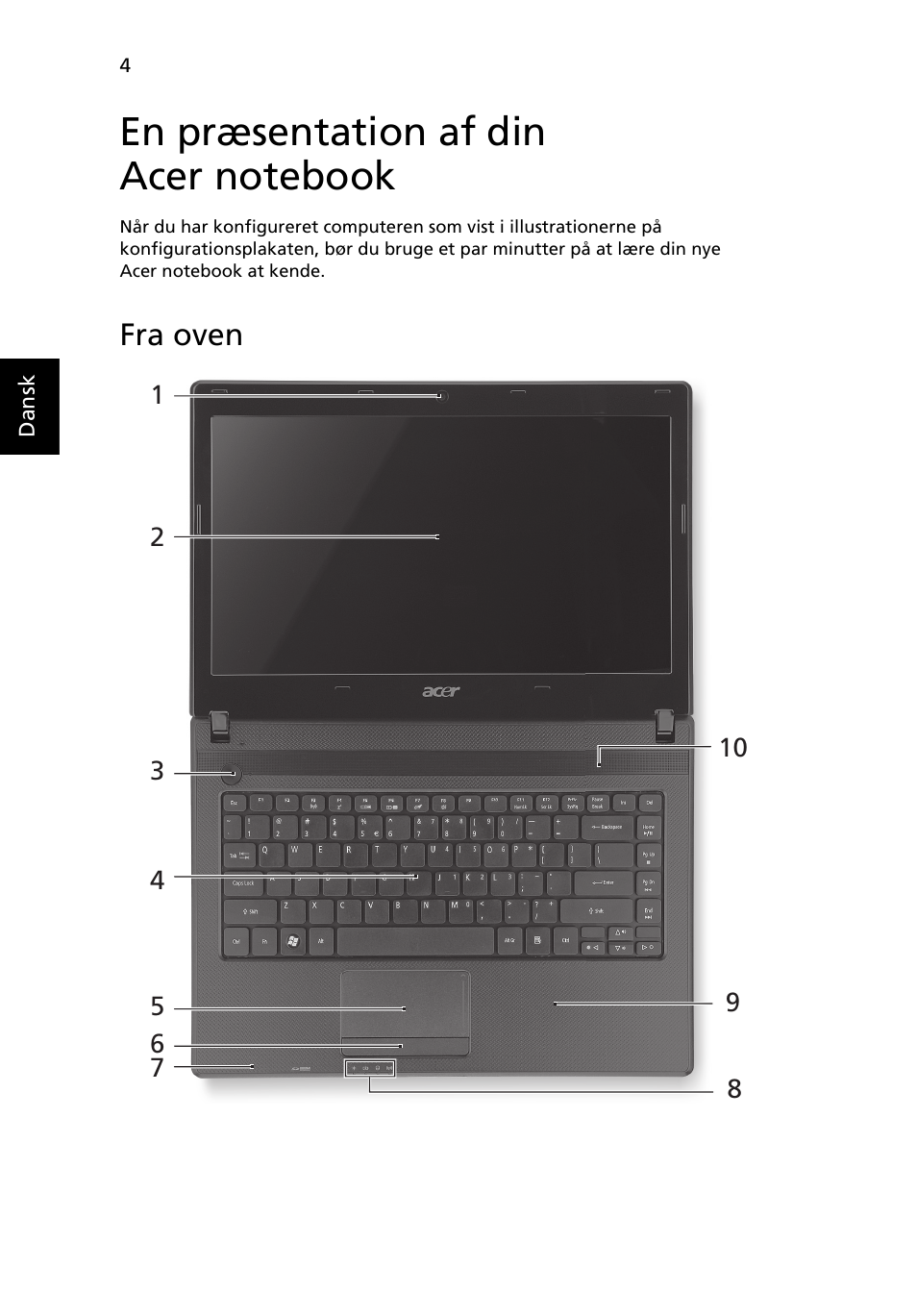 En præsentation af din acer notebook, Fra oven | Acer Aspire 4552G User Manual | Page 88 / 314