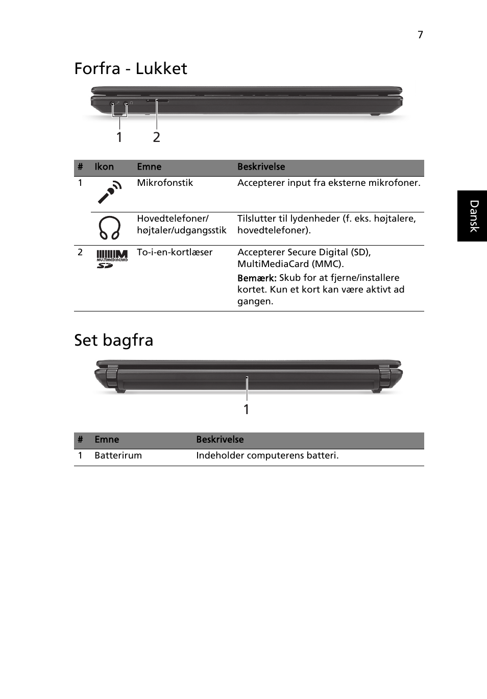 Forfra - lukket, Set bagfra, Forfra - lukket set bagfra | Acer Aspire 4552G User Manual | Page 91 / 314