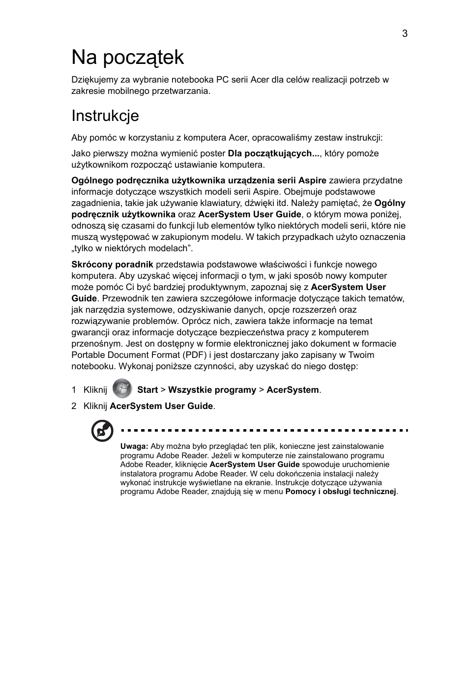 Na początek, Instrukcje | Acer Aspire 5943G User Manual | Page 151 / 364