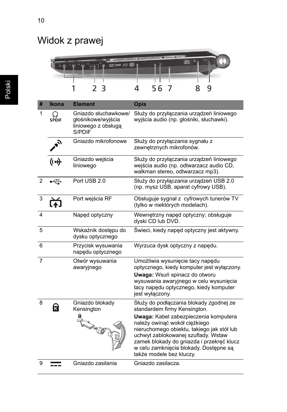 Widok z prawej | Acer Aspire 5943G User Manual | Page 158 / 364