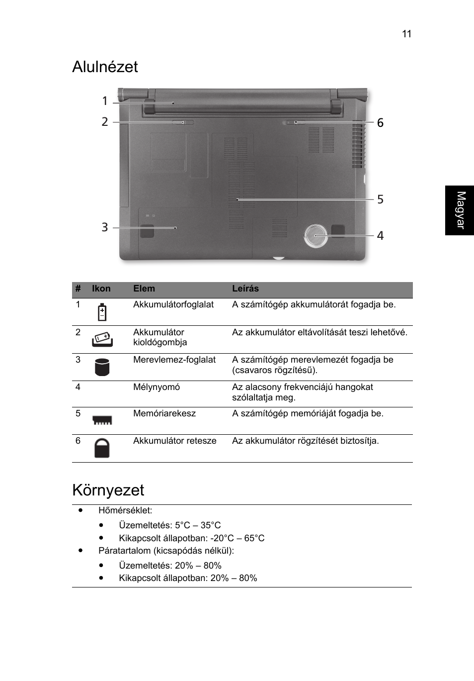 Alulnézet, Környezet, Alulnézet környezet | Acer Aspire 5943G User Manual | Page 171 / 364