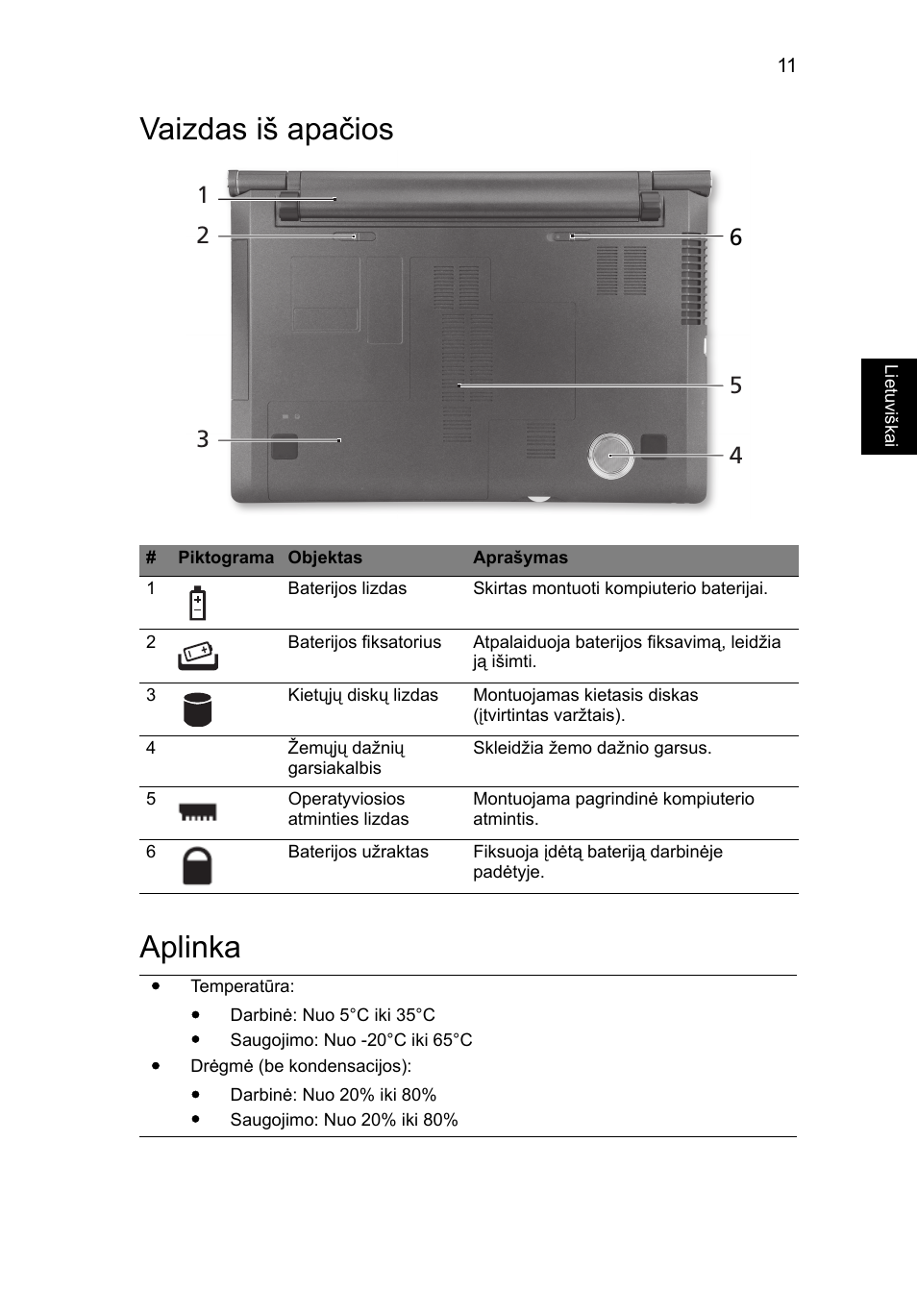 Vaizdas iš apačios, Aplinka, Vaizdas iš apačios aplinka | Acer Aspire 5943G User Manual | Page 277 / 364
