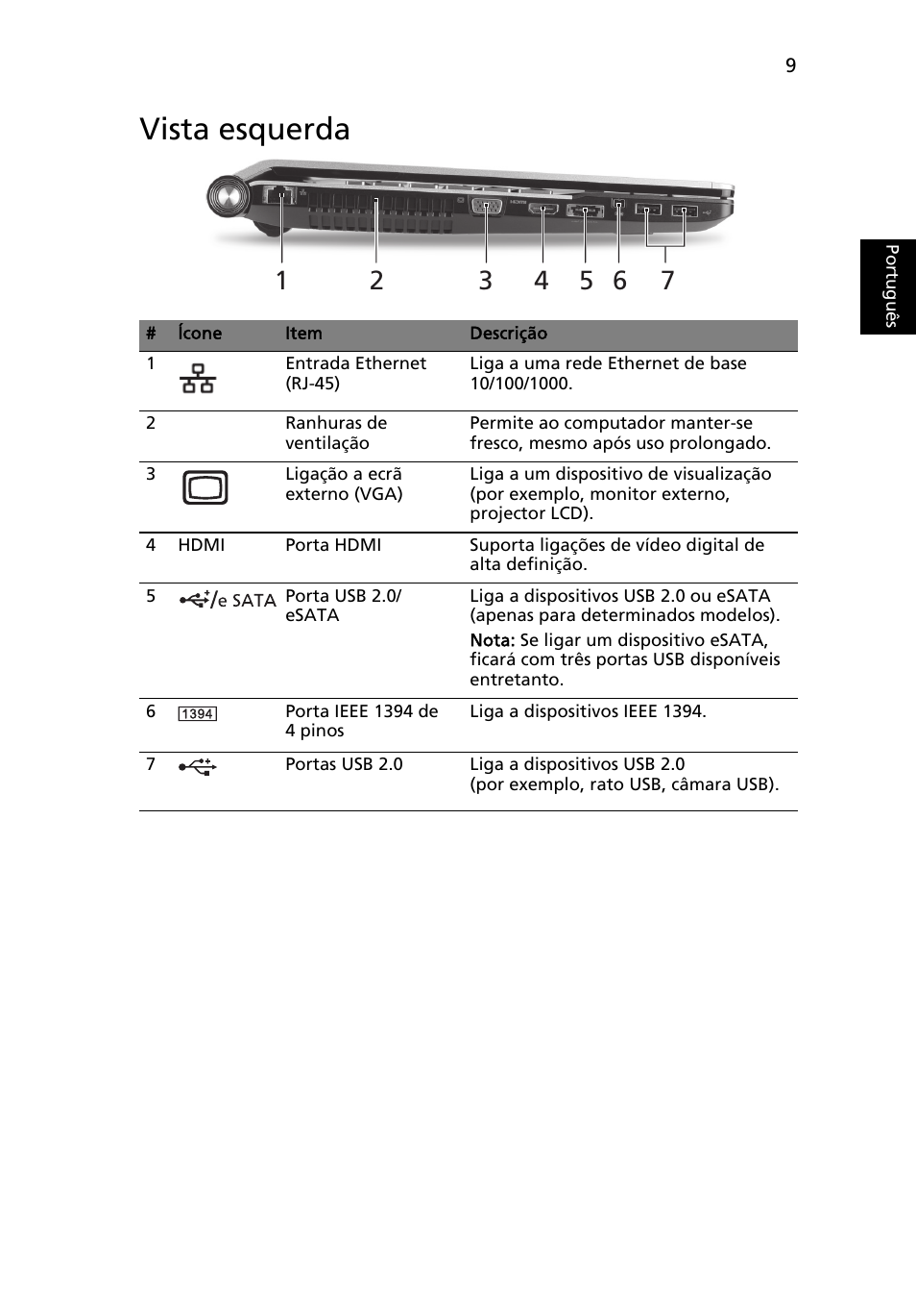 Vista esquerda | Acer Aspire 5943G User Manual | Page 73 / 364
