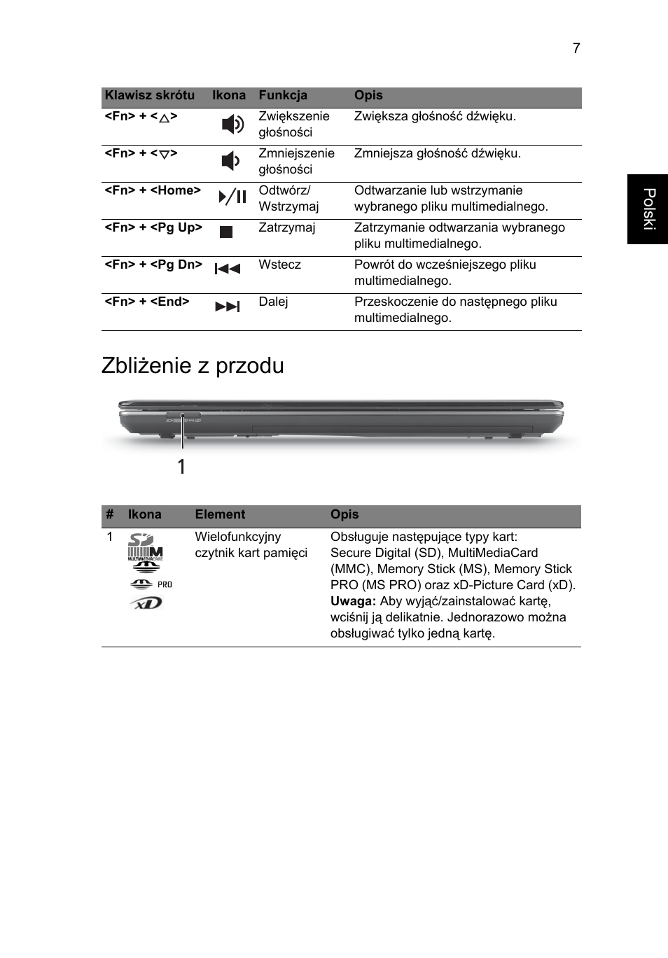 Zbliżenie z przodu | Acer Aspire 4745Z User Manual | Page 143 / 332