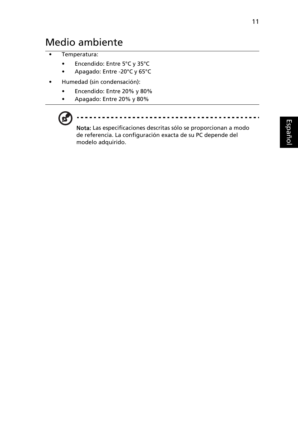 Medio ambiente | Acer Aspire 4745Z User Manual | Page 57 / 332