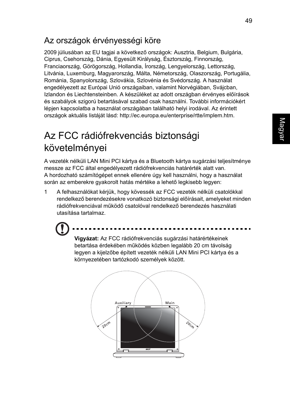 Az fcc rádiófrekvenciás biztonsági követelményei, Az országok érvényességi köre | Acer Aspire 4552G User Manual | Page 1003 / 2206