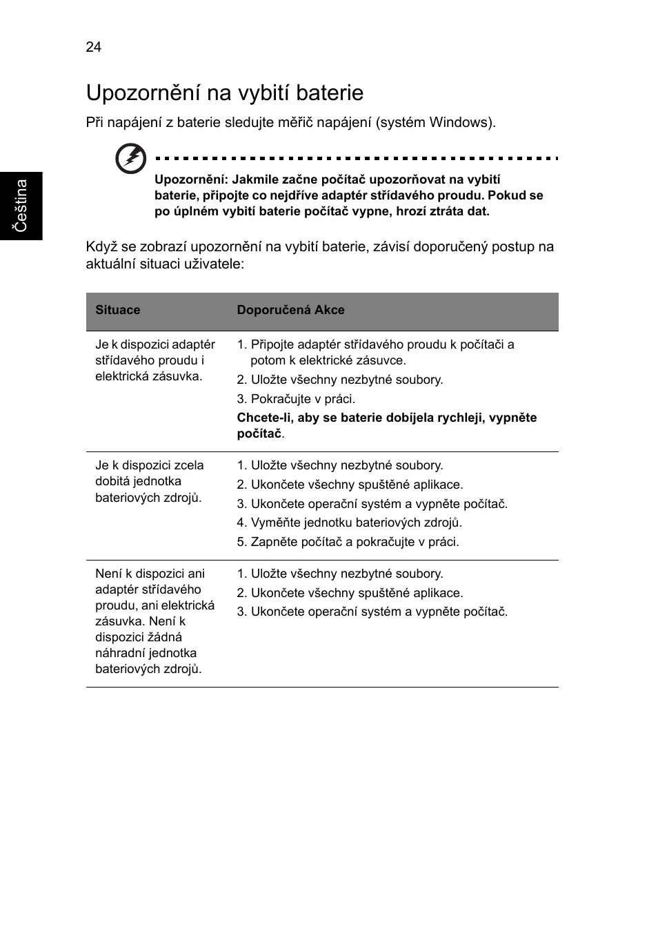 Upozornění na vybití baterie | Acer Aspire 4552G User Manual | Page 1050 / 2206