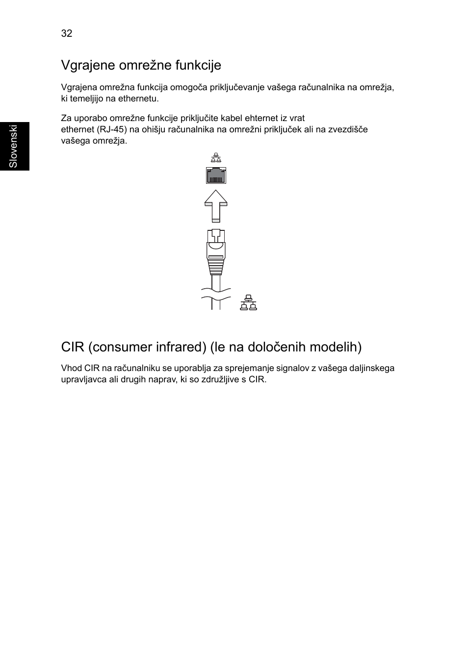 Vgrajene omrežne funkcije, Cir (consumer infrared) (le na določenih modelih) | Acer Aspire 4552G User Manual | Page 1198 / 2206