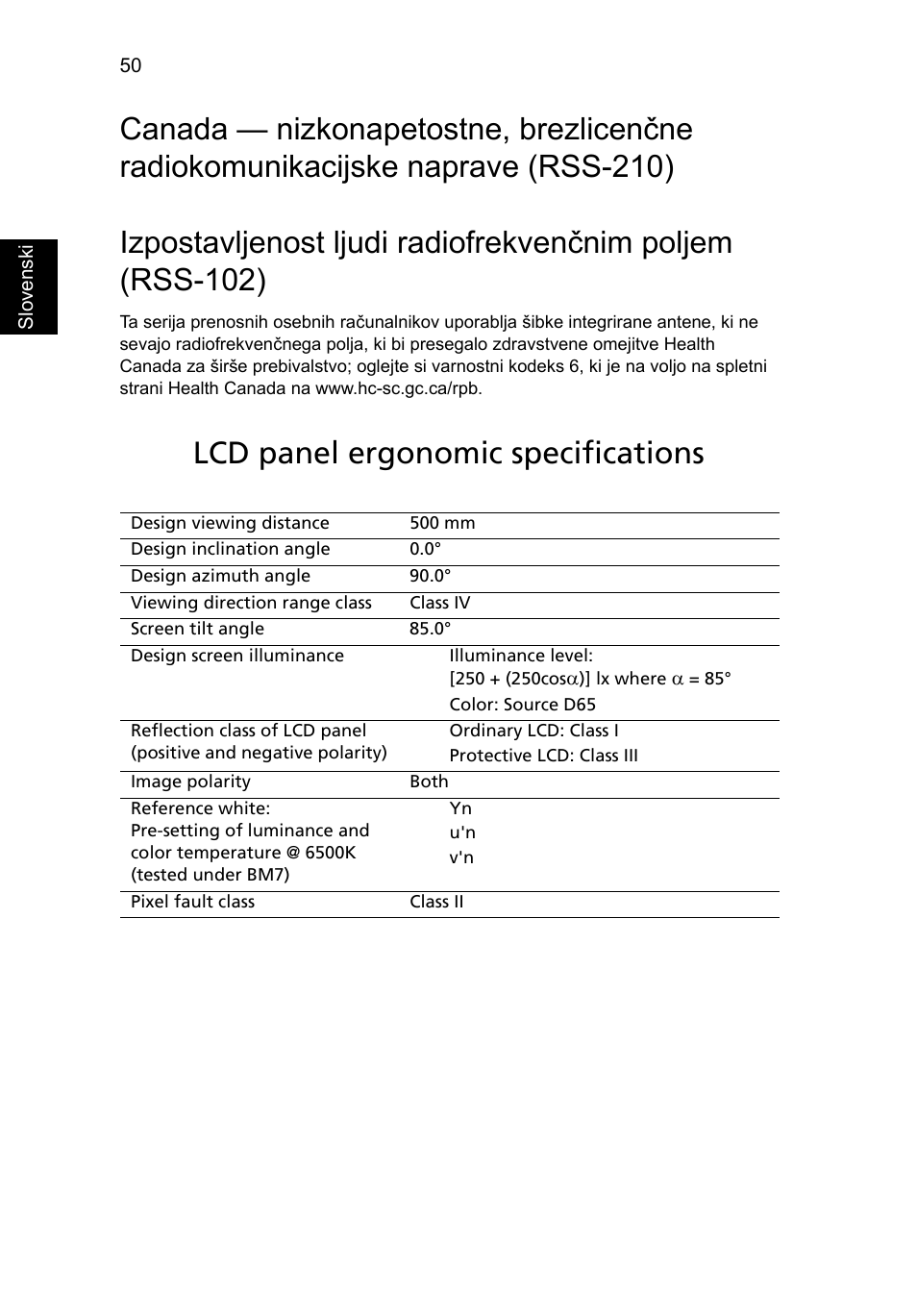 Lcd panel ergonomic specifications | Acer Aspire 4552G User Manual | Page 1216 / 2206