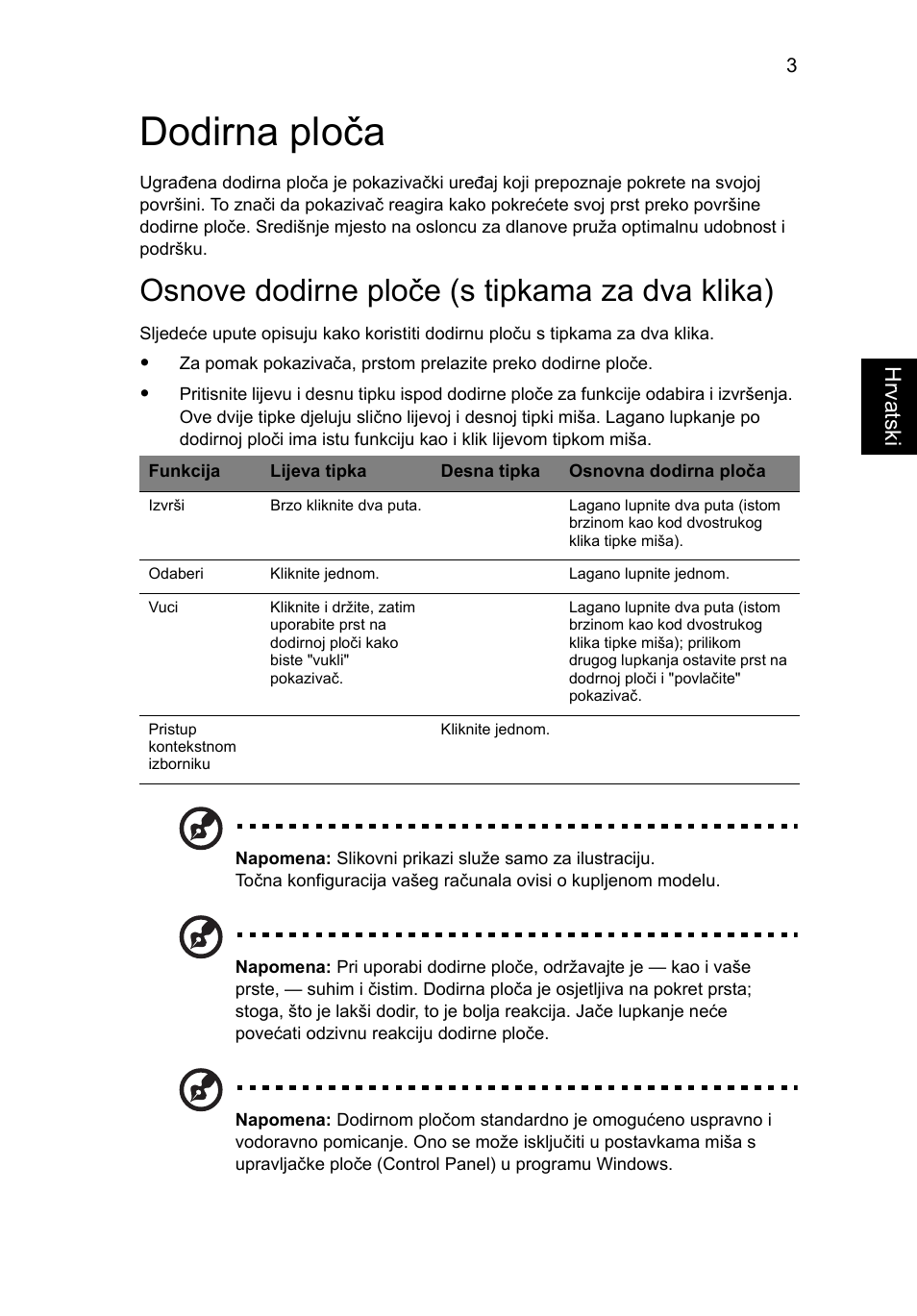 Dodirna ploča, Osnove dodirne ploče (s tipkama za dva klika) | Acer Aspire 4552G User Manual | Page 1239 / 2206