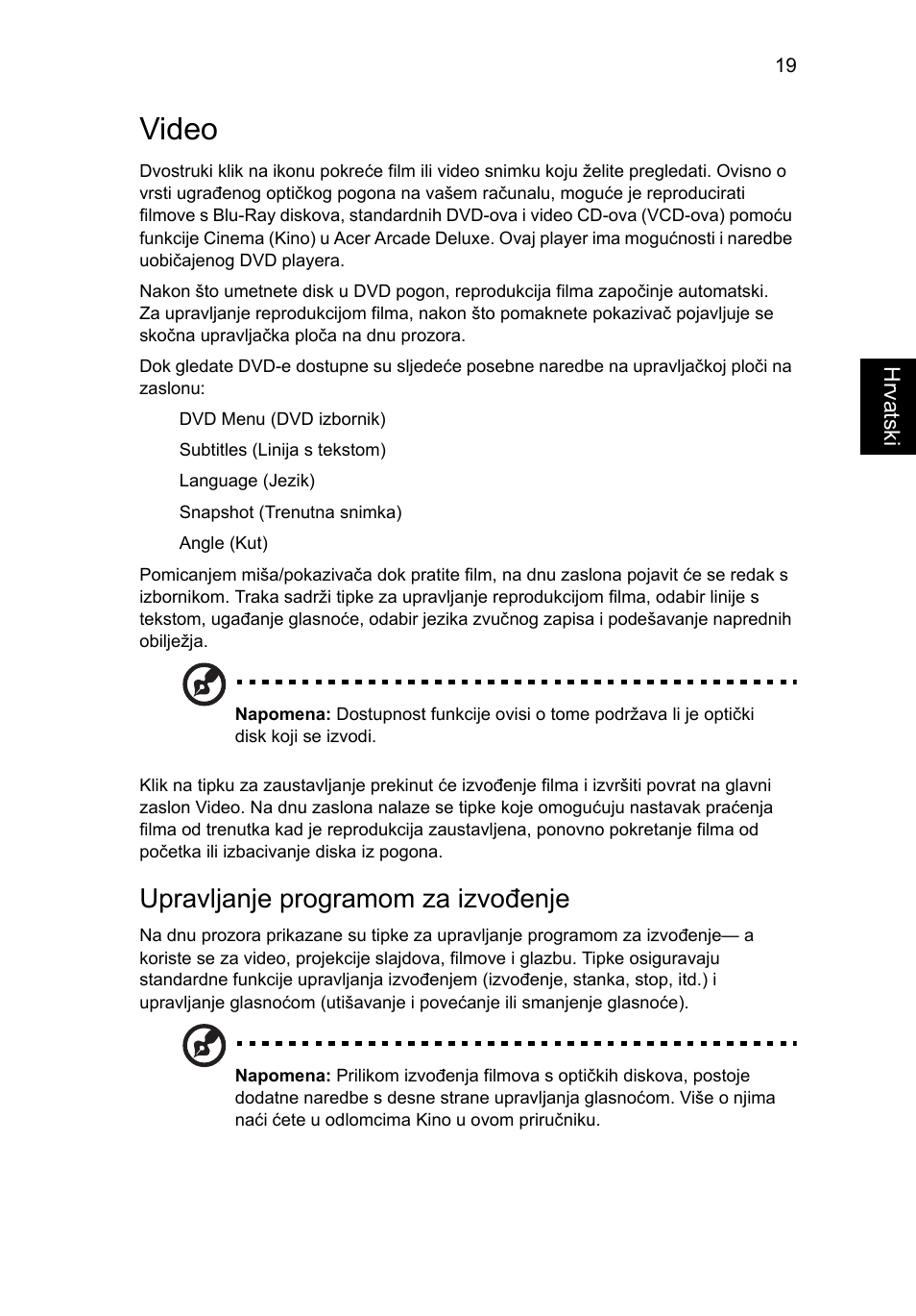 Video, Upravljanje programom za izvođenje | Acer Aspire 4552G User Manual | Page 1255 / 2206