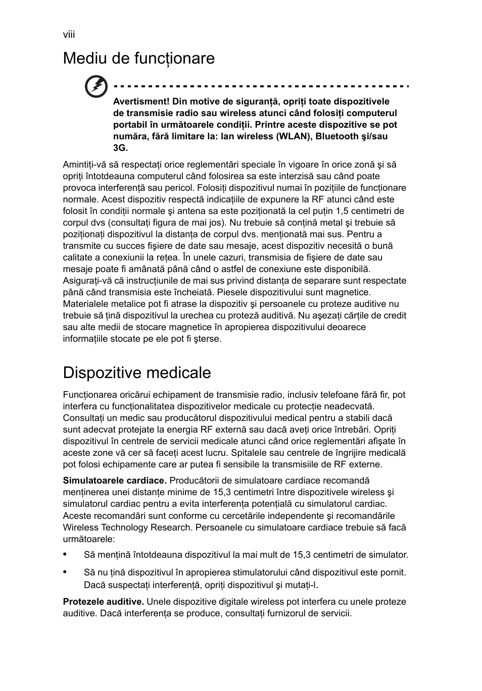 Mediu de funcţionare, Dispozitive medicale | Acer Aspire 4552G User Manual | Page 1296 / 2206