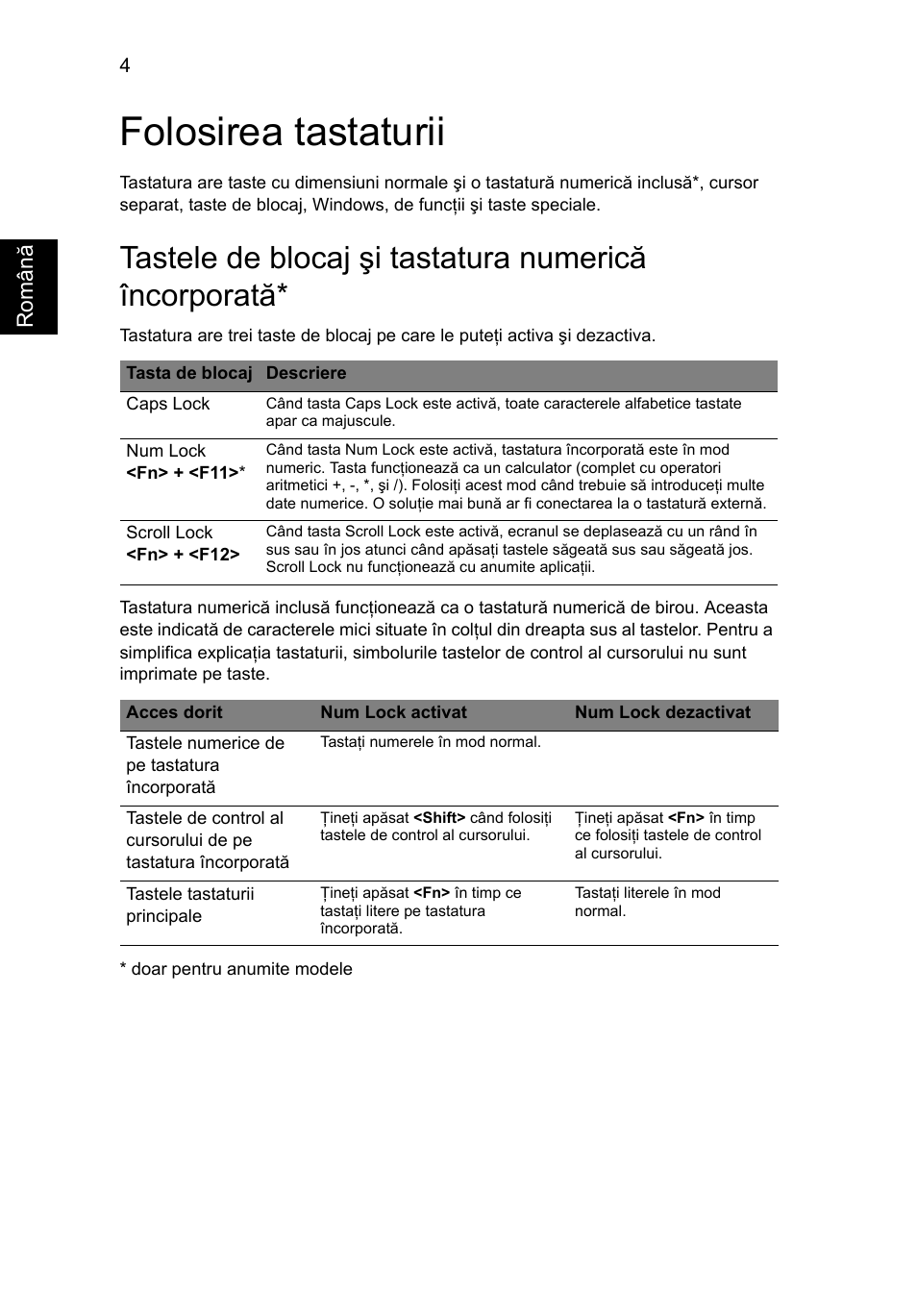 Folosirea tastaturii | Acer Aspire 4552G User Manual | Page 1312 / 2206