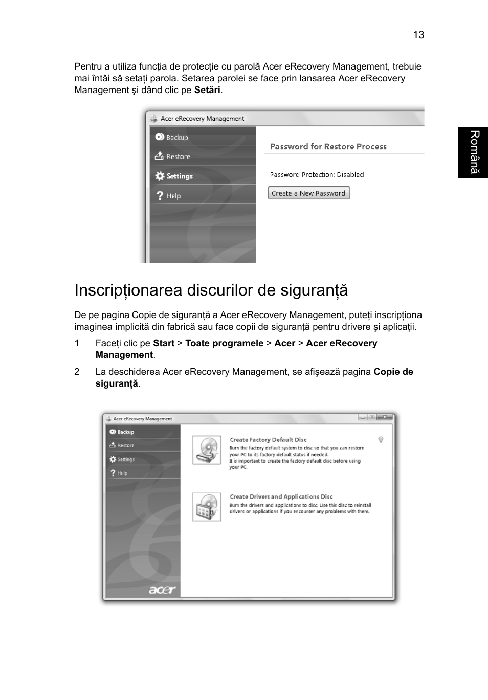 Inscripţionarea discurilor de siguranţă | Acer Aspire 4552G User Manual | Page 1321 / 2206