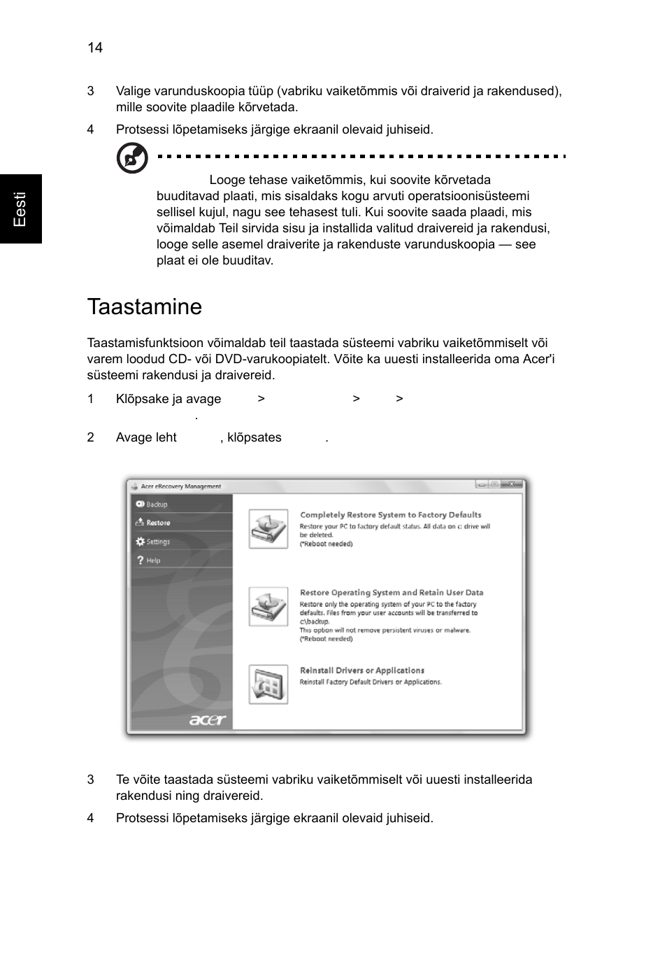 Taastamine | Acer Aspire 4552G User Manual | Page 1466 / 2206