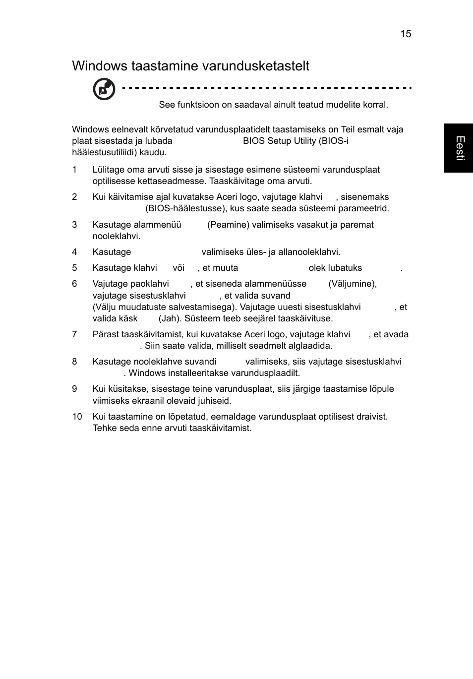 Windows taastamine varundusketastelt, Eesti | Acer Aspire 4552G User Manual | Page 1467 / 2206