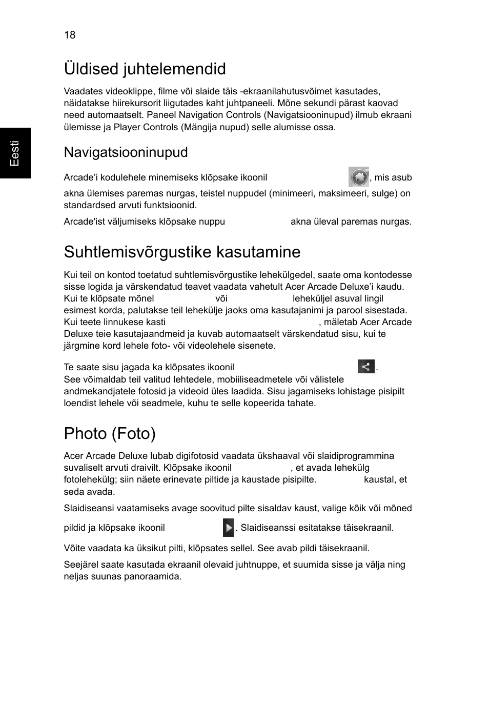 Üldised juhtelemendid, Suhtlemisvõrgustike kasutamine, Photo (foto) | Navigatsiooninupud | Acer Aspire 4552G User Manual | Page 1470 / 2206