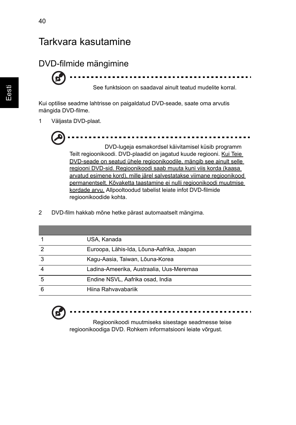 Tarkvara kasutamine, Dvd-filmide mängimine | Acer Aspire 4552G User Manual | Page 1492 / 2206