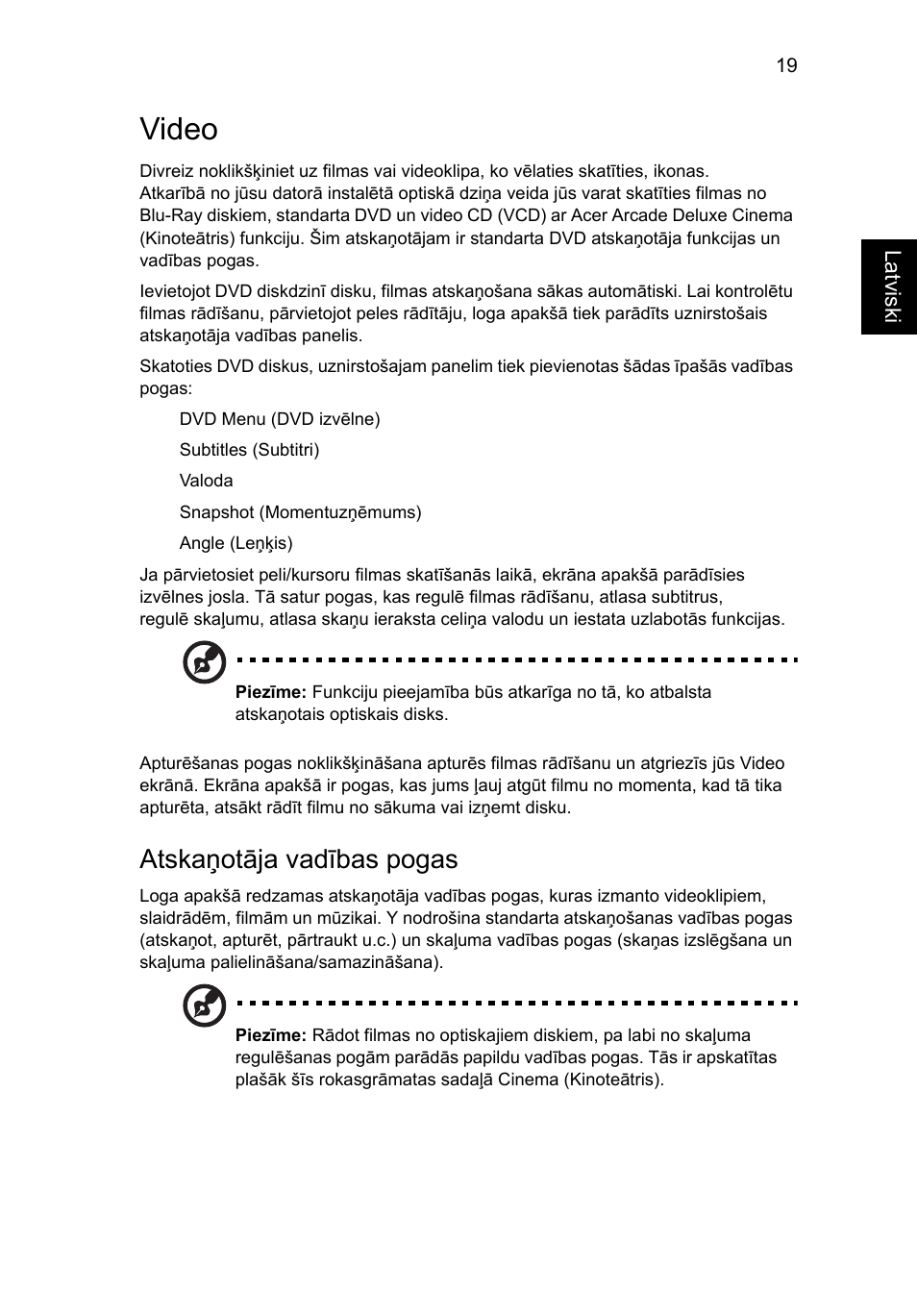 Video, Atskaņotāja vadības pogas | Acer Aspire 4552G User Manual | Page 1541 / 2206