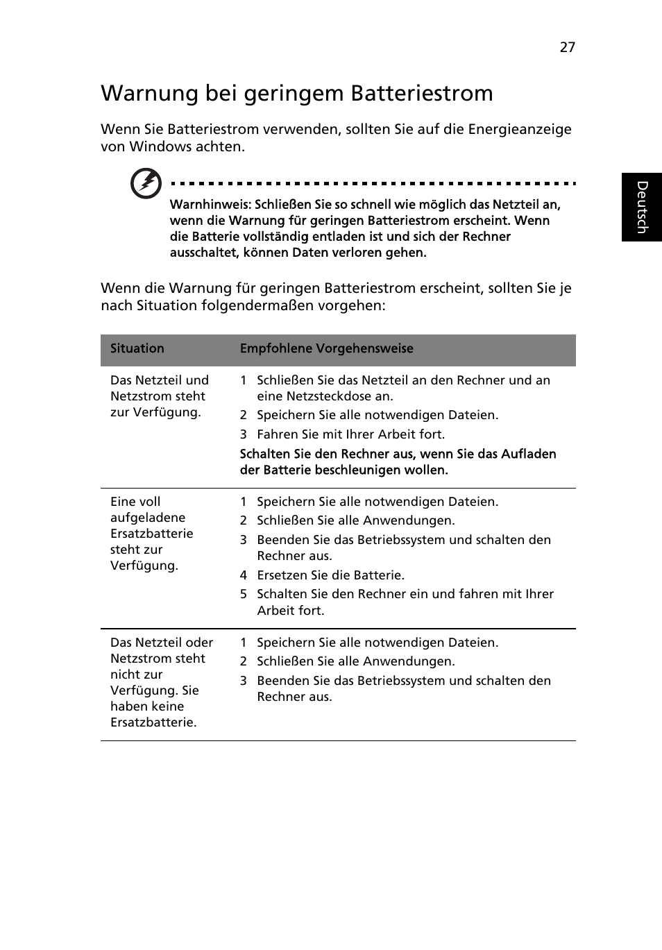 Warnung bei geringem batteriestrom | Acer Aspire 4552G User Manual | Page 195 / 2206