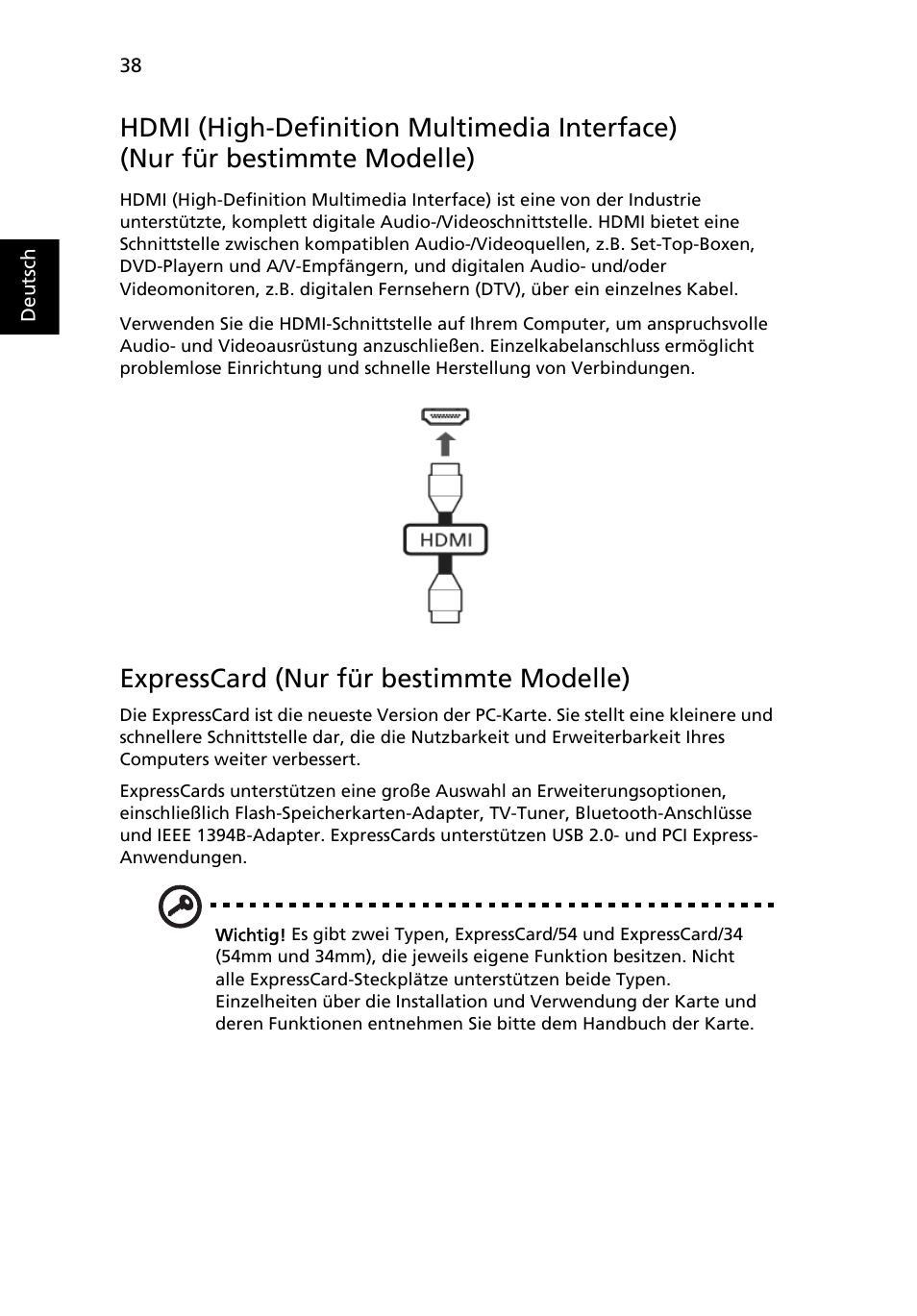 Expresscard (nur für bestimmte modelle) | Acer Aspire 4552G User Manual | Page 206 / 2206